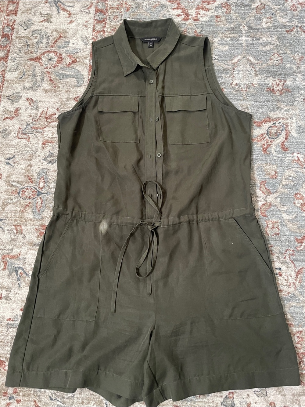 Banana Republic Olive Green Sleeveless Utility Romper with Tie Waist